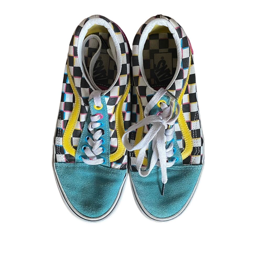 Vans Off the Wall Old Skool Crazy Check Neon Sneakers Mens 6.5 Womens 8